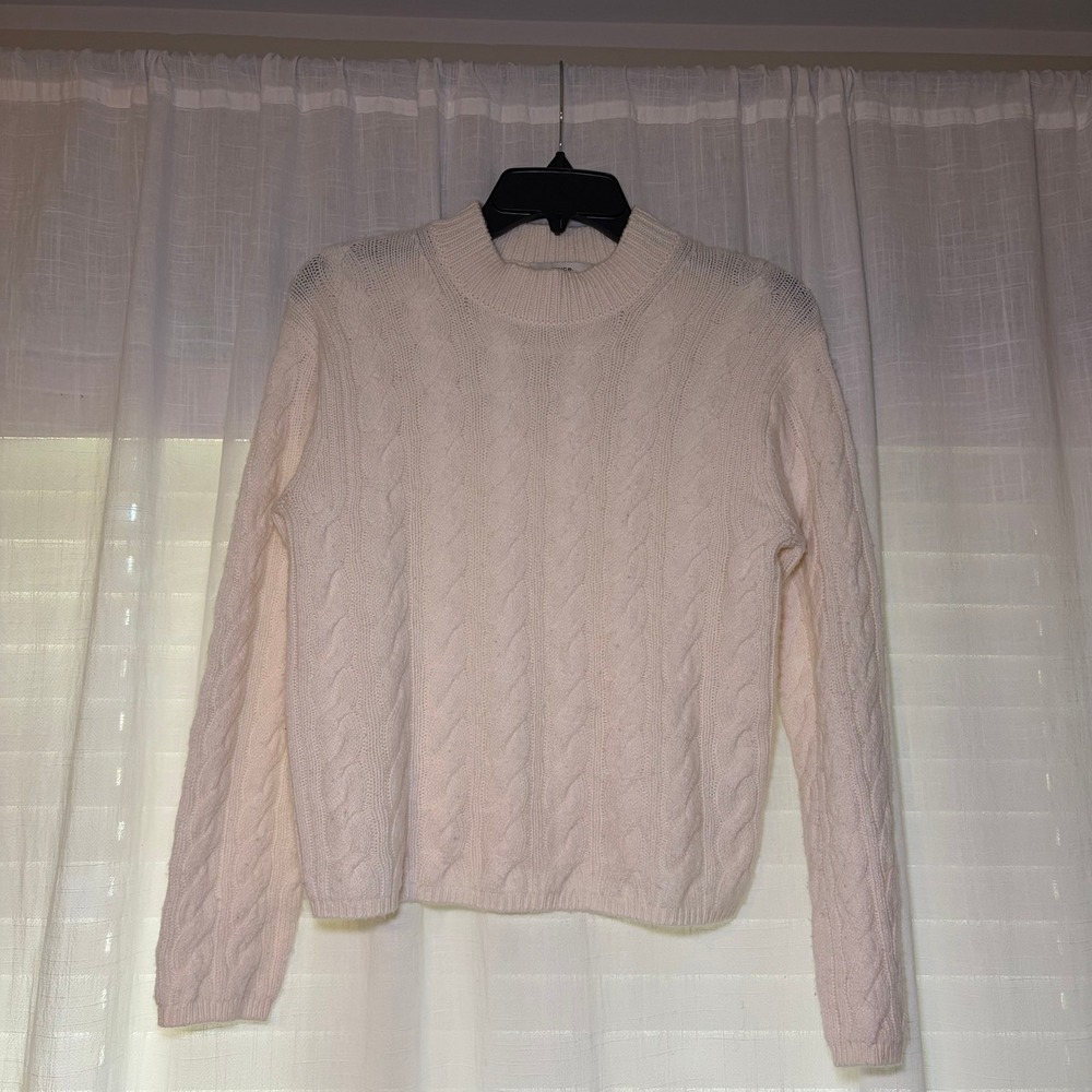 Vince Sweater Womens XS Cream Wool Cashmere Cable Knit Mock Neck Pullover Cozy